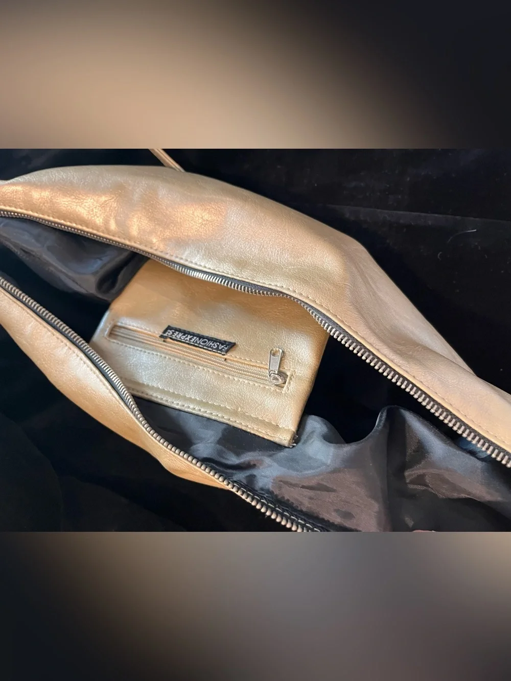 Fashion Express Metallic Gold Cresent Hobo Bag